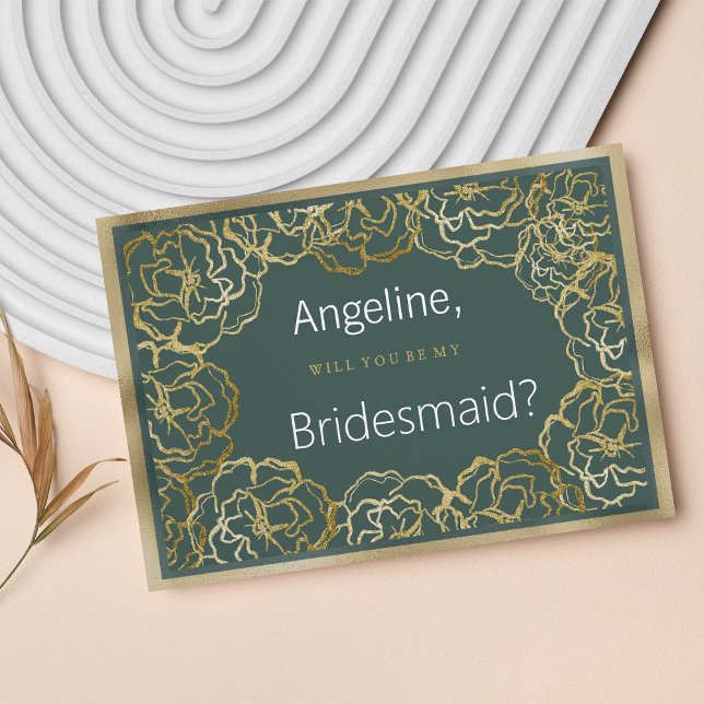 Invitation Romantique doré vert doré rose floral Bridesmaid (Romantic dusty green gold rose floral Bridesmaid)
