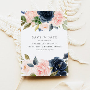 Invitation Romantique & douce Marine Blush Floral Enregistrer