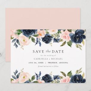 Invitation Romantique & douce Marine Blush Floral Enregistrer