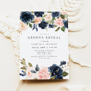 Invitation Romantique & douce Marine Blush Floral Genre Révél