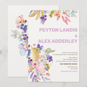 Invitation Romantique Dusty Blue Rose Fruit Floral Mariage
