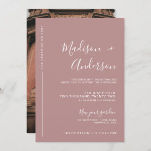 Invitation Romantique Dusty Rose rose avec Mariage photo