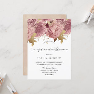 Invitation Romantique Dusty Roses Blush Quinceanera Party