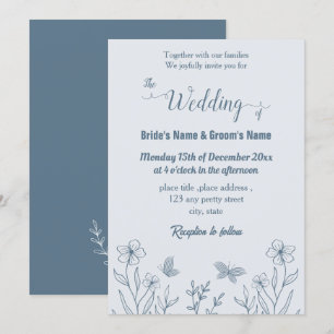 Invitation Romantique élégant bleu foncé mariage