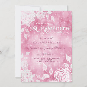 Invitation Romantique élégant bokee Roses blanches Quinceañer