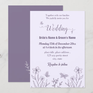 Invitation Romantique élégant mariage floral mauve
