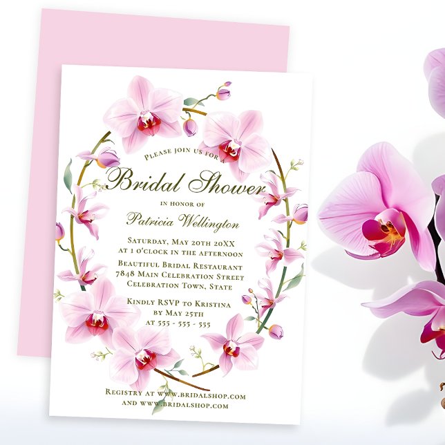 Invitation Romantique Elegant Orchidées rose Fête des mariées (Créateur téléchargé)