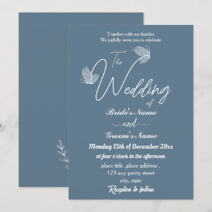 Invitation Romantique élégant papillons bleu poussiéreux mari
