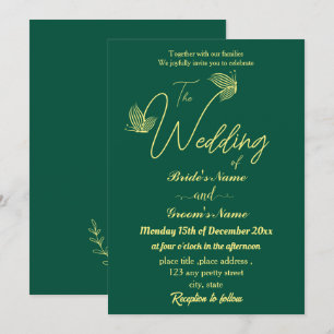 Invitation Romantique élégant papillons en or vert émeraude