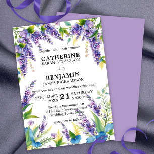 Invitation Romantique Elegant violet et bleu Mariage Wisteria