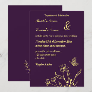 Invitation Romantique élégante fleur d'or violet
