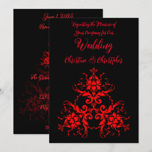 Invitation Romantique, élégante Vintage Mariage damassé rouge