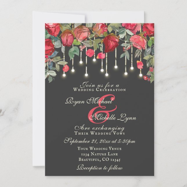Invitation Romantique Enchanteur Rose Jardin Floral Mariage (Devant)
