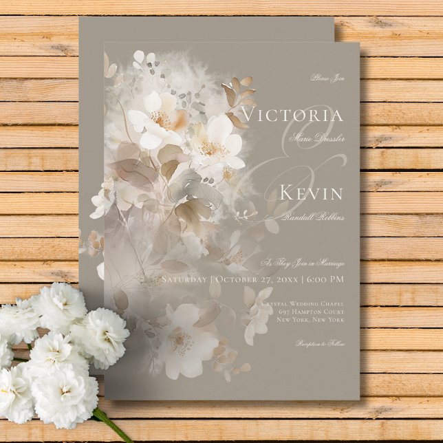Invitation Romantique Ethéal Neutre Beige Floral Mariage (Romantic Ethereal Neutral Beige Floral Wedding Invitation)