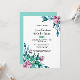 Invitation Romantique Feminine Floral 40e anniversaire