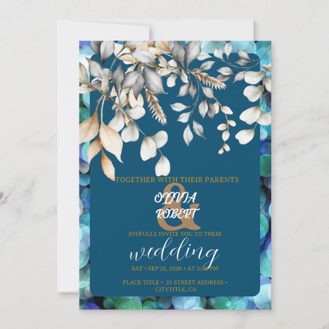 Invitation Romantique fleurs florales blanches et bleues douc (Devant)