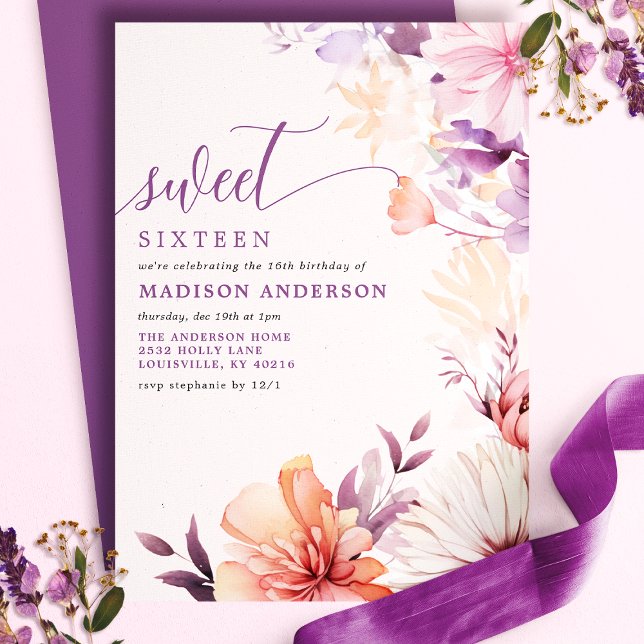 Invitation Romantique Fleurs sauvages violettes et roses pour (Créateur téléchargé)