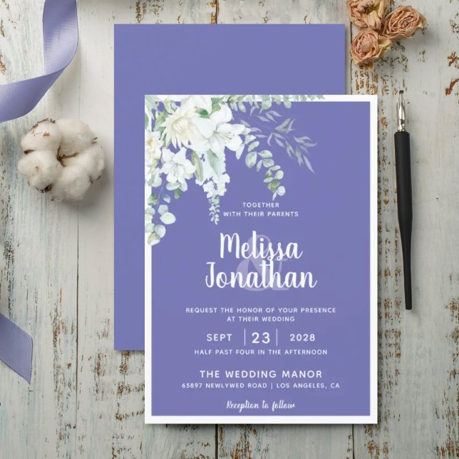 Invitation Romantique floral blanc doux fleur violet mariage (Créateur téléchargé)