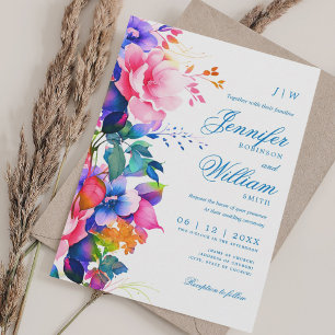 Invitation Romantique Floral Mariage élégant Rainbow Ombre