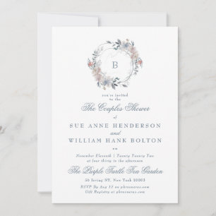 Invitation Romantique Floral Monogramme Wreath Couples Douche