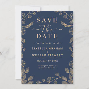Invitation Romantique Floral Navy Bleu Botanique Enregistrer 