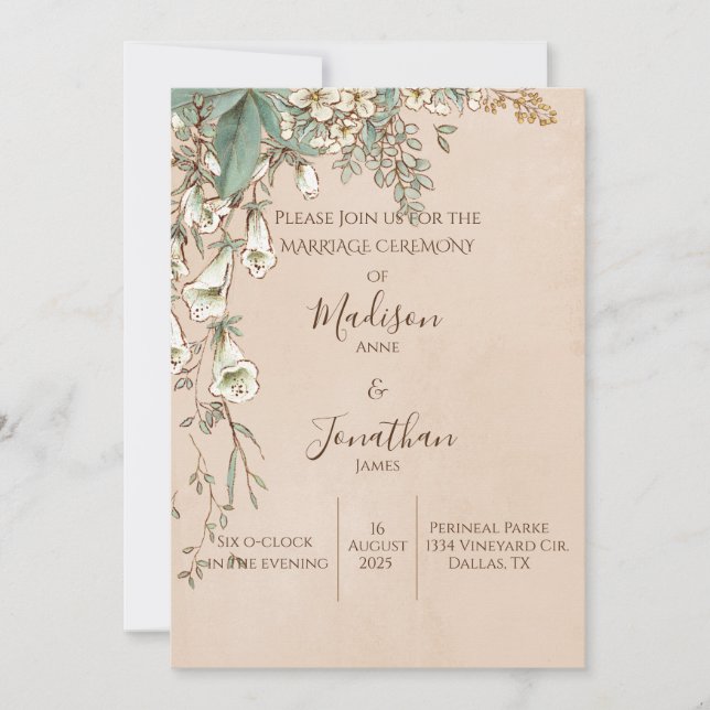 Invitation Romantique Floral Script main tiré jolie Mariage (Devant)