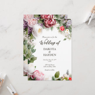 Invitation Romantique floral traditionnel, mariage de script
