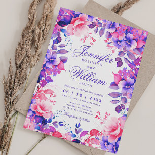 Invitation Romantique Floral Vibré violet Mariage avec QR RSV