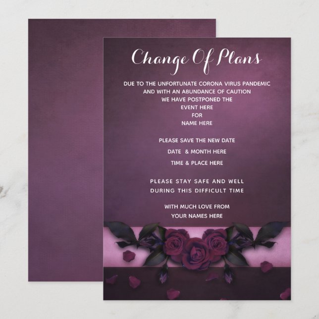 Invitation Romantique Gothique Roses et Pétales Changement de (Devant / Derrière)