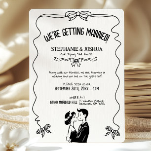 Invitation Romantique Illustrated Mariage couple Enregistrer 