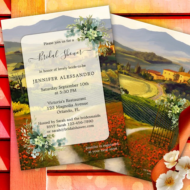 Invitation Romantique Italienne Douche nuptiale (Original bridal shower invitation featuring a fine art painting of an Italian landscape scene)