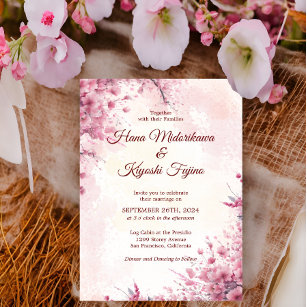 Invitation Romantique japonais rose cerisier Mariage