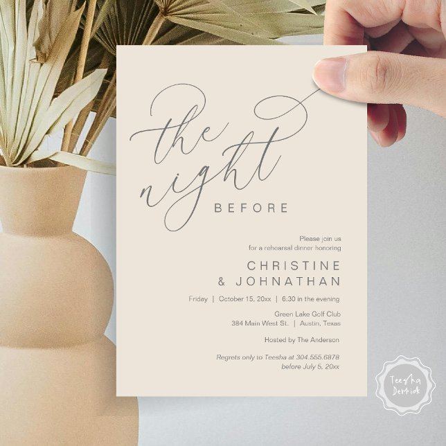 Invitation Romantique La Nuit Avant Le Dîner De Répétition Ma (Romantic The Night Before Wedding Rehearsal Dinner Party Invitation Card, in Dark Grey Cream)