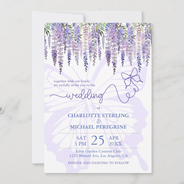 Invitation Romantique Lilac Wisteria Fairytale Jardin Mariage (Devant)