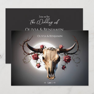 Invitation Romantique Médiéval Mariage crâne de vache florale