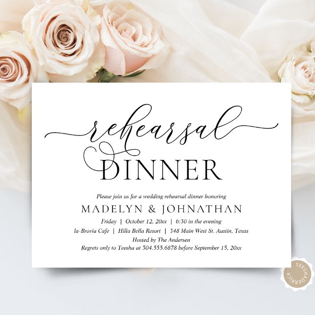 Invitation Romantique Moderne, Dîner de Répétition de Mariage (The Night Before, Wedding Rehearsal Dinner, Brunch or Lunch Invitation Card, in Modern Classy theme)