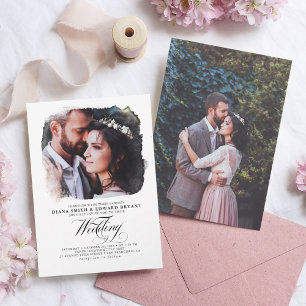 Invitation Romantique Moderne Élégant Deux Photos Mariage