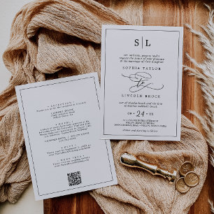 Invitation Romantique Noir traditionnel Tout en un Mariage