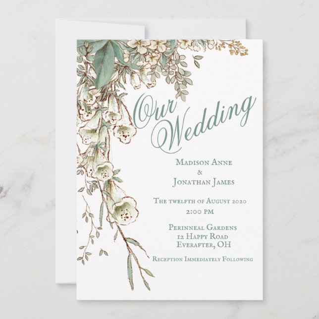 Invitation Romantique Notre Mariage Floral Script Élégant (Devant)