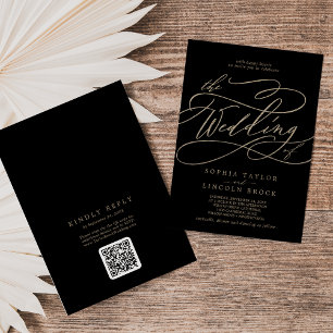 Invitation Romantique or et noir QR Code tout en un Mariage
