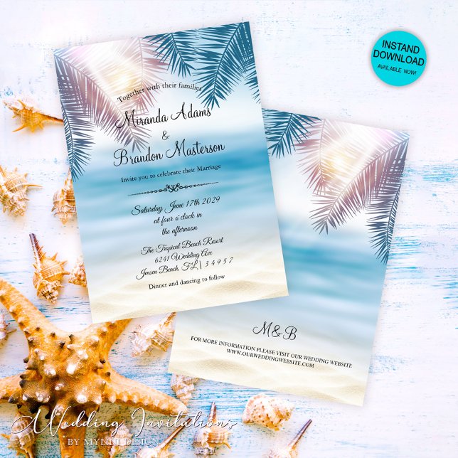 Invitation Romantique Palm Tree Tropical Island Beach Mariage (Créateur téléchargé)