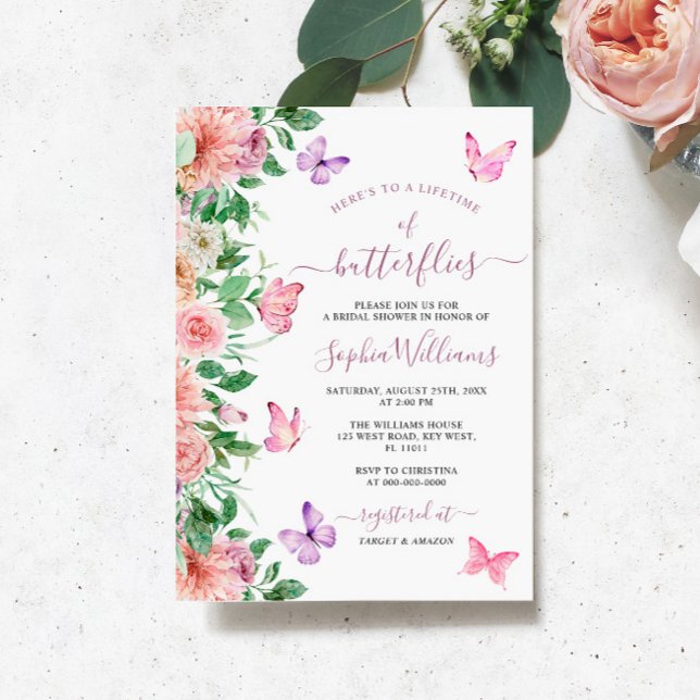 Invitation Romantique Papillon Floral Douche nuptiale Invitat (Créateur téléchargé)