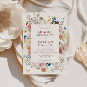 Invitation Romantique Papillon Floral Frame Mariage