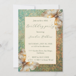 Invitation Romantique papillons orange et vert Anniversaire