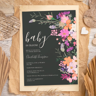 Invitation Romantique pastel fleurs sauvages baby shower de p