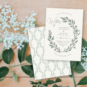 Invitation Romantique Pastel Floral Crest Mariage élégant