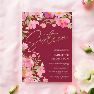 Invitation Romantique Peint rose Floral bordeaux Doux 16