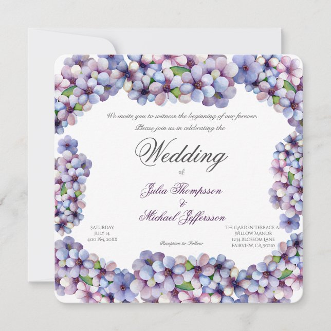 Invitation Romantique Poétique Lilac Aquarelle Mariage Floral (Devant)