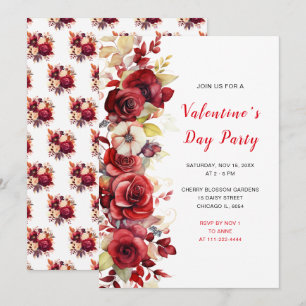 Invitation Romantique Red Roses Floral Valentine's Party