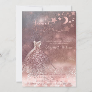 Invitation Romantique Rose d'or glitterie robe céleste Invita